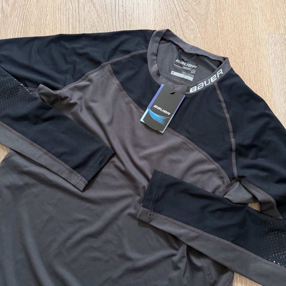 Bauer S19 Pro LS Top Mens S Dark Grey Black Hockey Base Layer Compression Shirt